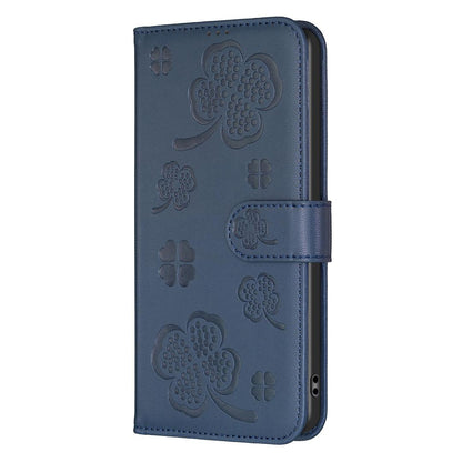For Honor 600 Global Four-leaf Embossed Leather Phone Case - Blue - EDA005991912B