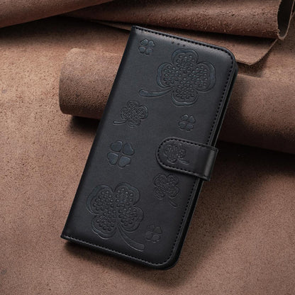 For Honor 600 Global Four-leaf Embossed Leather Phone Case - Black - EDA005991912C