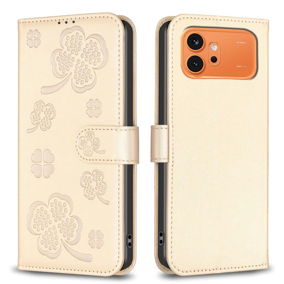 For Honor 600 Global Four-leaf Embossed Leather Phone Case - Gold - EDA005991912E