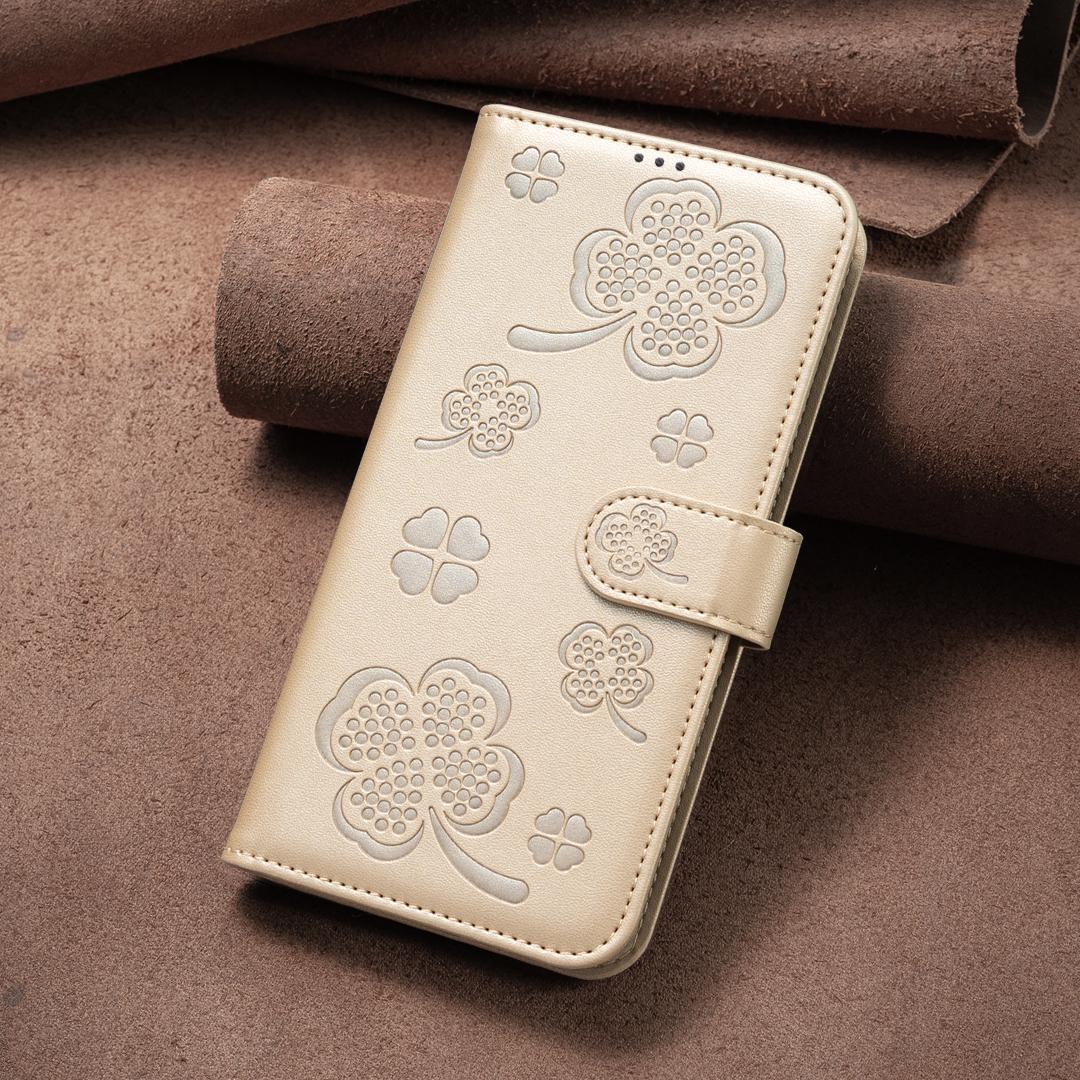 For Honor 600 Global Four-leaf Embossed Leather Phone Case - Gold - EDA005991912E