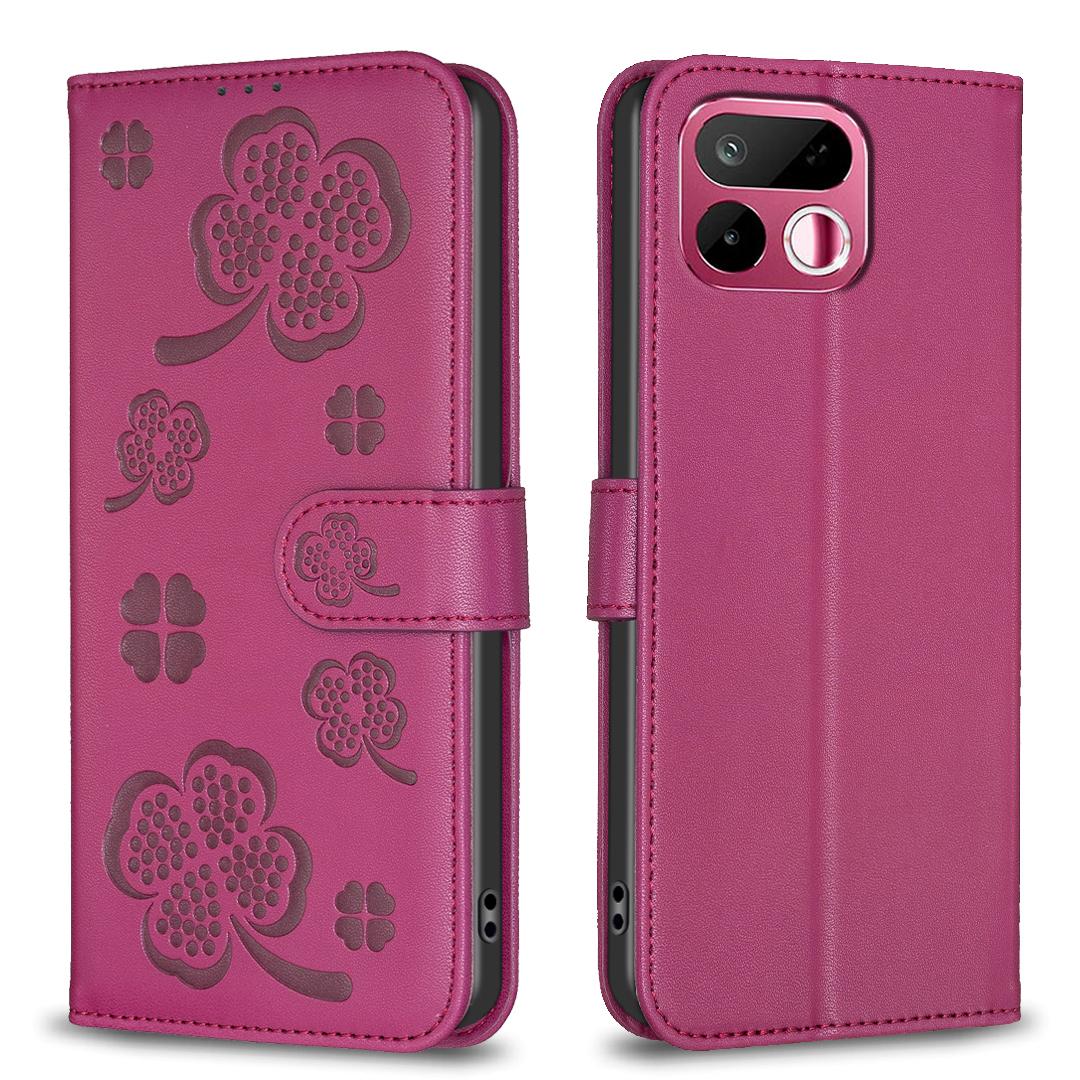 For Realme 16T 5G Four-leaf Embossed Leather Phone Case - Rose Red - EDA005992405A