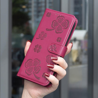 For Realme 16T 5G Four-leaf Embossed Leather Phone Case - Rose Red - EDA005992405A