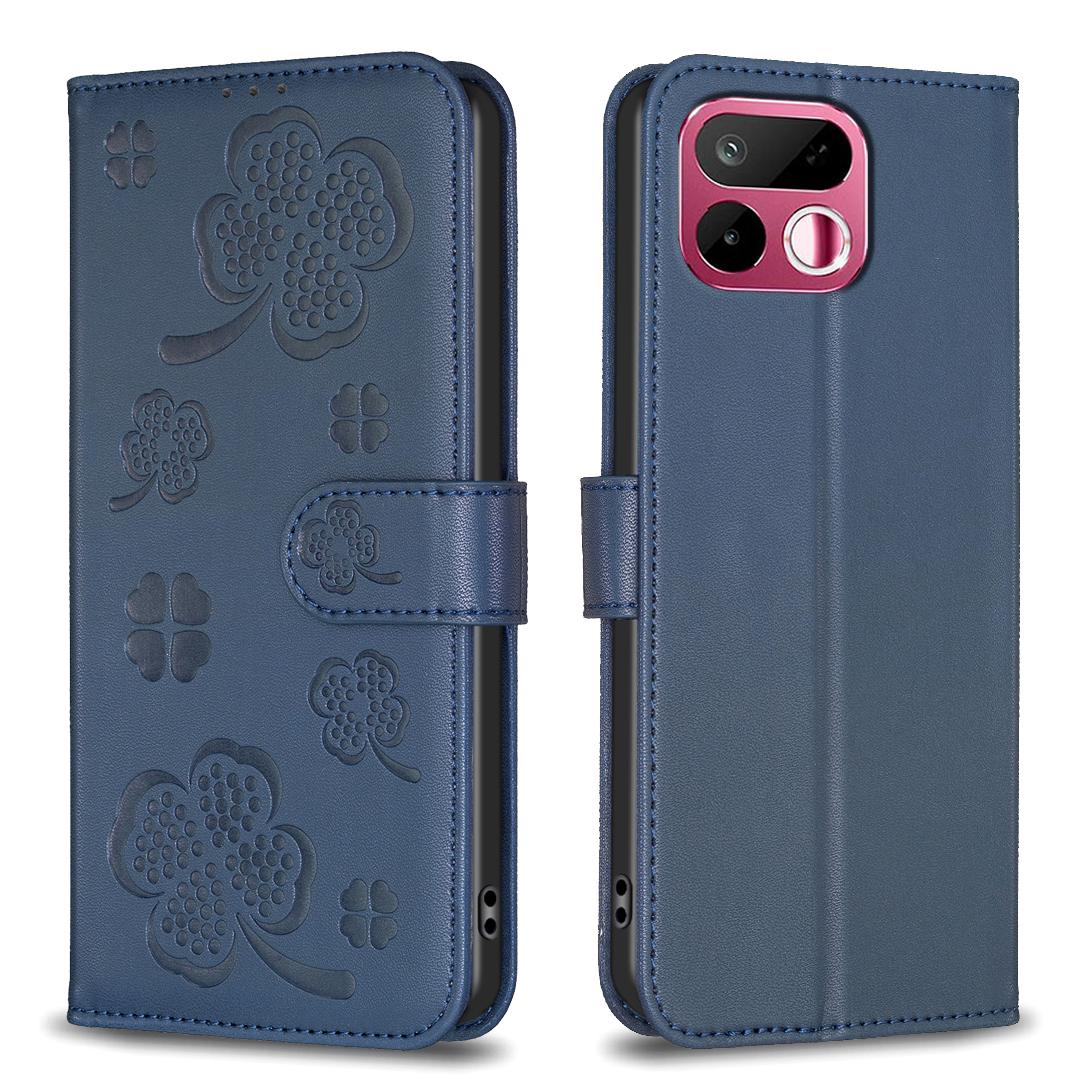 For Realme 16T 5G Four-leaf Embossed Leather Phone Case - Blue - EDA005992405B