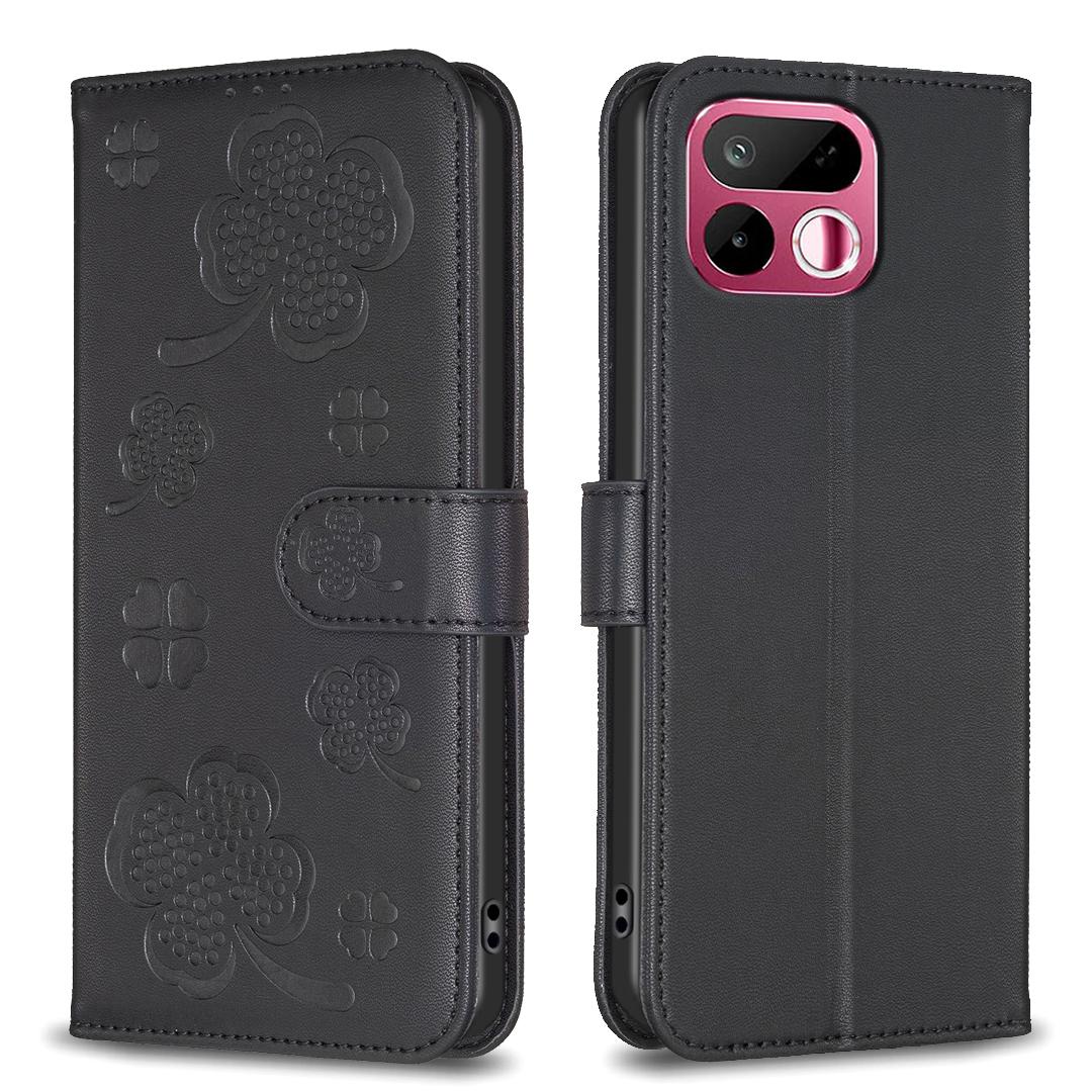 For Realme 16T 5G Four-leaf Embossed Leather Phone Case - Black - EDA005992405C
