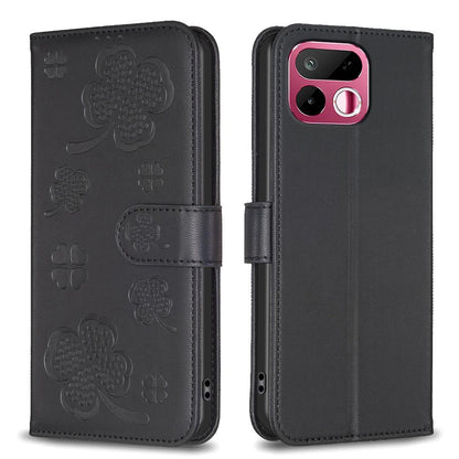 For Realme 16T 5G Four-leaf Embossed Leather Phone Case - Black - EDA005992405C