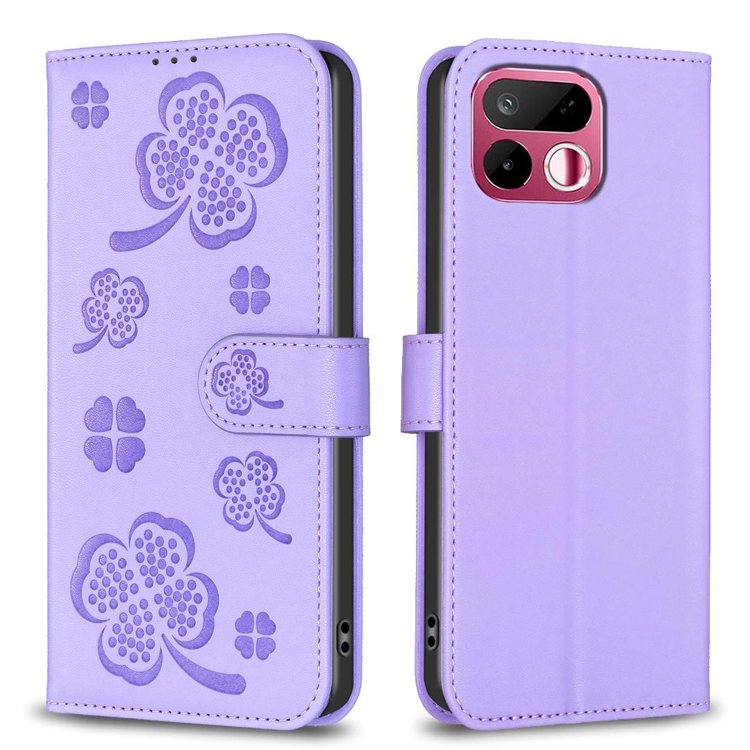 For Realme 16T 5G Four-leaf Embossed Leather Phone Case - Purple - EDA005992405D