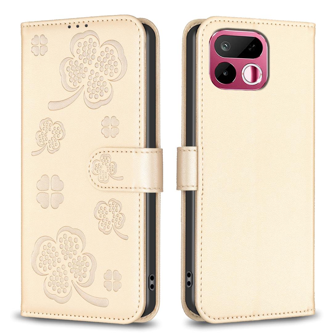 For Realme 16T 5G Four-leaf Embossed Leather Phone Case - Gold - EDA005992405E
