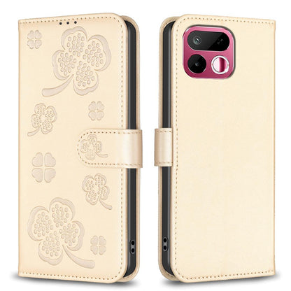 For Realme 16T 5G Four-leaf Embossed Leather Phone Case - Gold - EDA005992405E