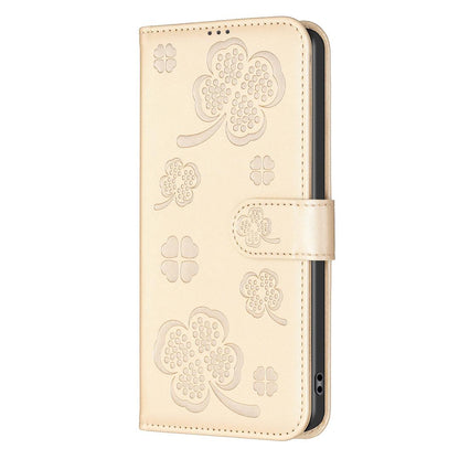 For Realme 16T 5G Four-leaf Embossed Leather Phone Case - Gold - EDA005992405E
