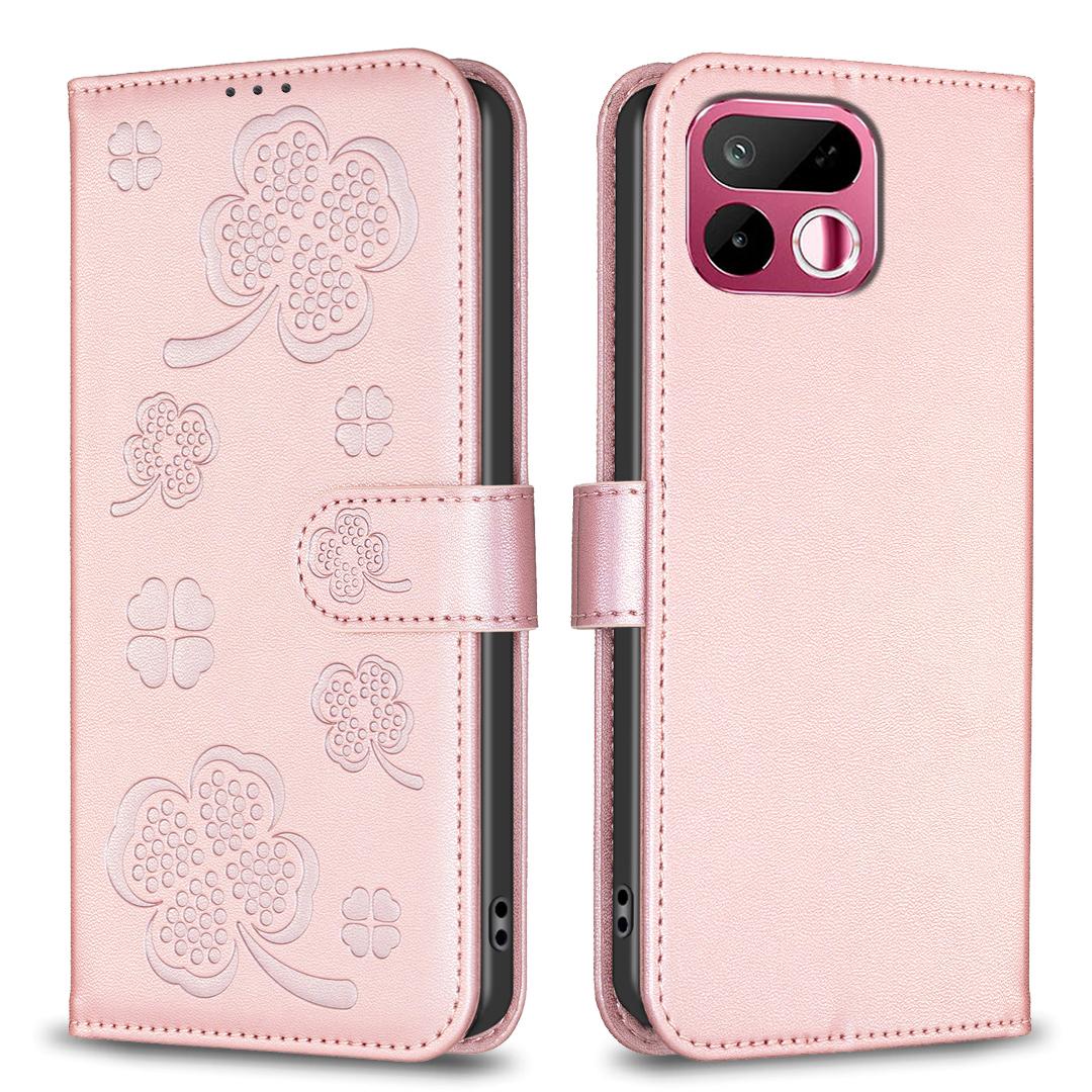 For Realme 16T 5G Four-leaf Embossed Leather Phone Case - Pink - EDA005992405F