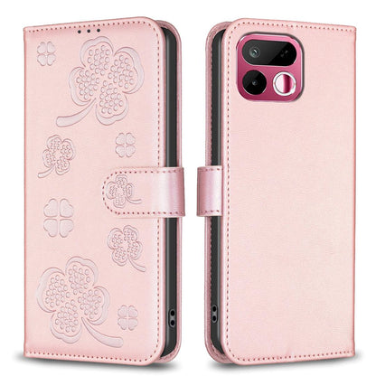 For Realme 16T 5G Four-leaf Embossed Leather Phone Case - Pink - EDA005992405F