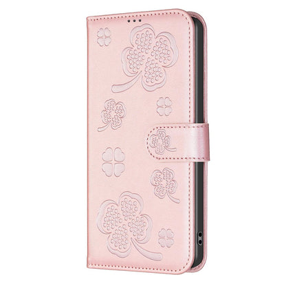 For Realme 16T 5G Four-leaf Embossed Leather Phone Case - Pink - EDA005992405F