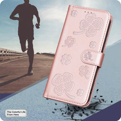 For Realme 16T 5G Four-leaf Embossed Leather Phone Case - Pink - EDA005992405F