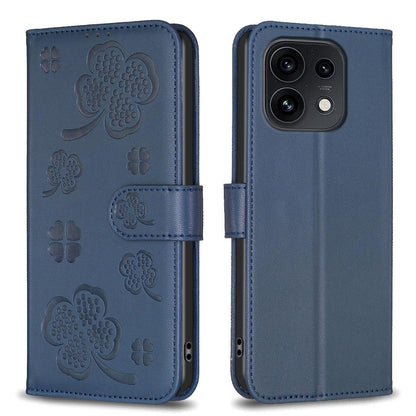 For OPPO Reno16 F 5G/Reno16 FS 5G Four-leaf Embossed Leather Phone Case - Blue - EDA005992828B
