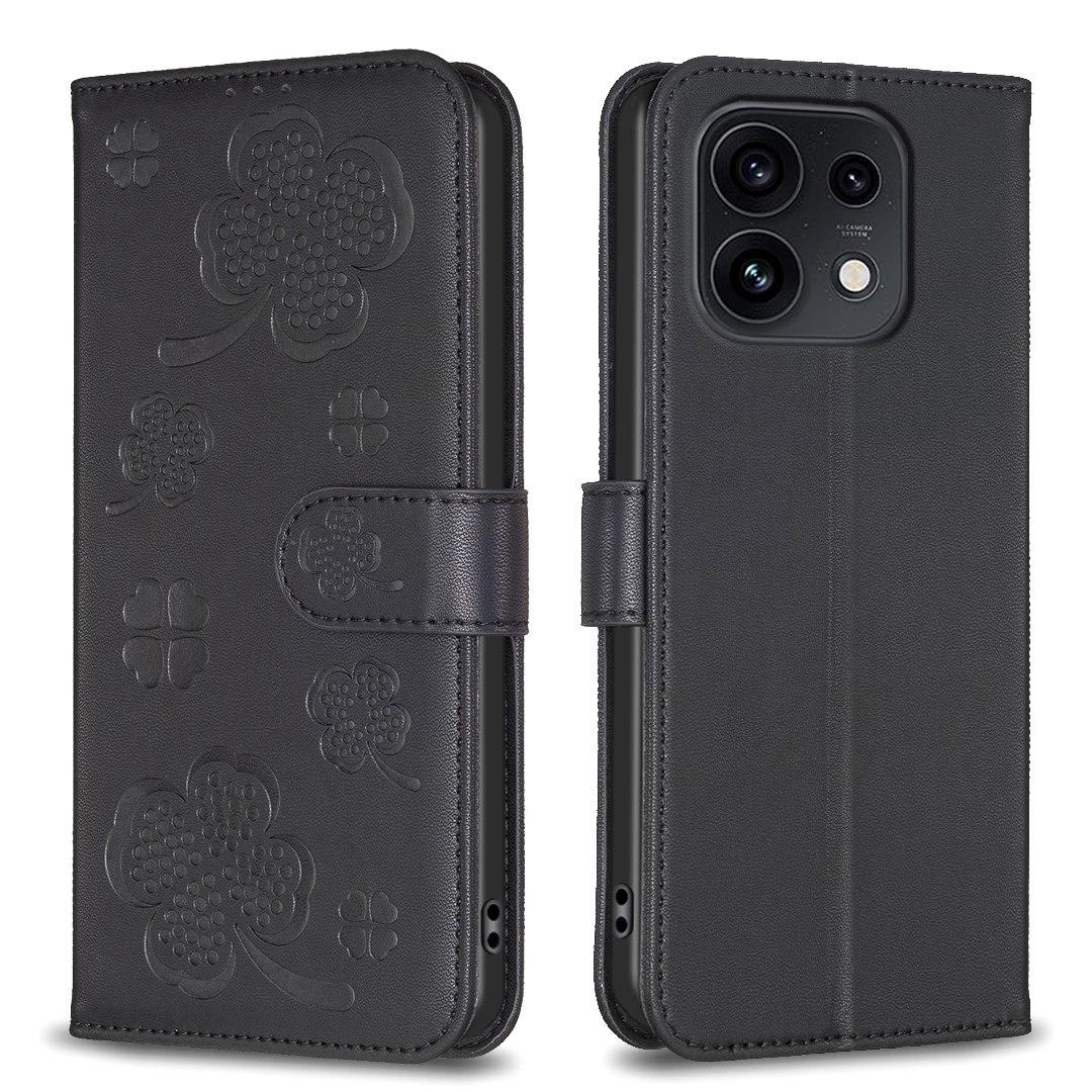 For OPPO Reno16 F 5G/Reno16 FS 5G Four-leaf Embossed Leather Phone Case - Black - EDA005992828C