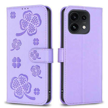 For OPPO Reno16 F 5G/Reno16 FS 5G Four-leaf Embossed Leather Phone Case - Purple - EDA005992828D