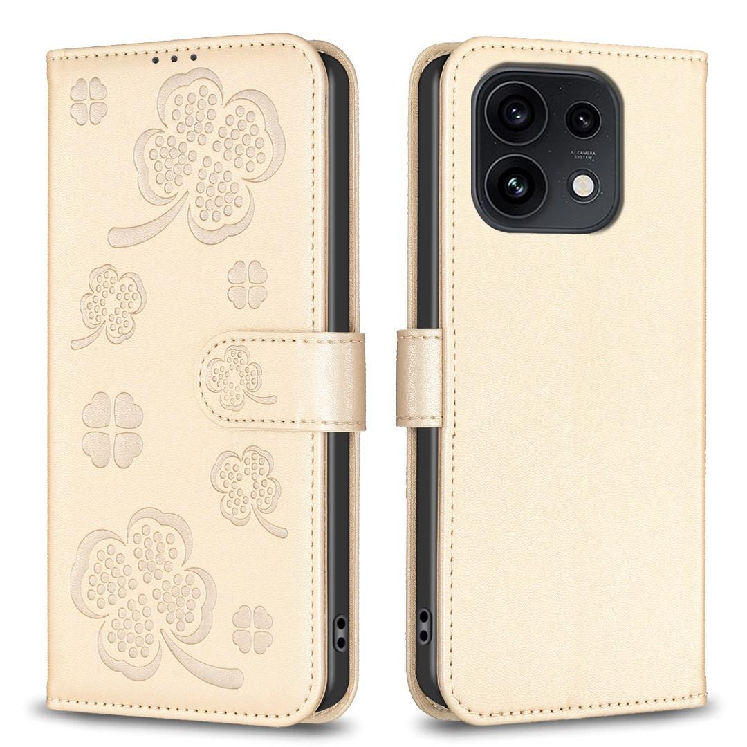 For OPPO Reno16 F 5G/Reno16 FS 5G Four-leaf Embossed Leather Phone Case - Gold - EDA005992828E