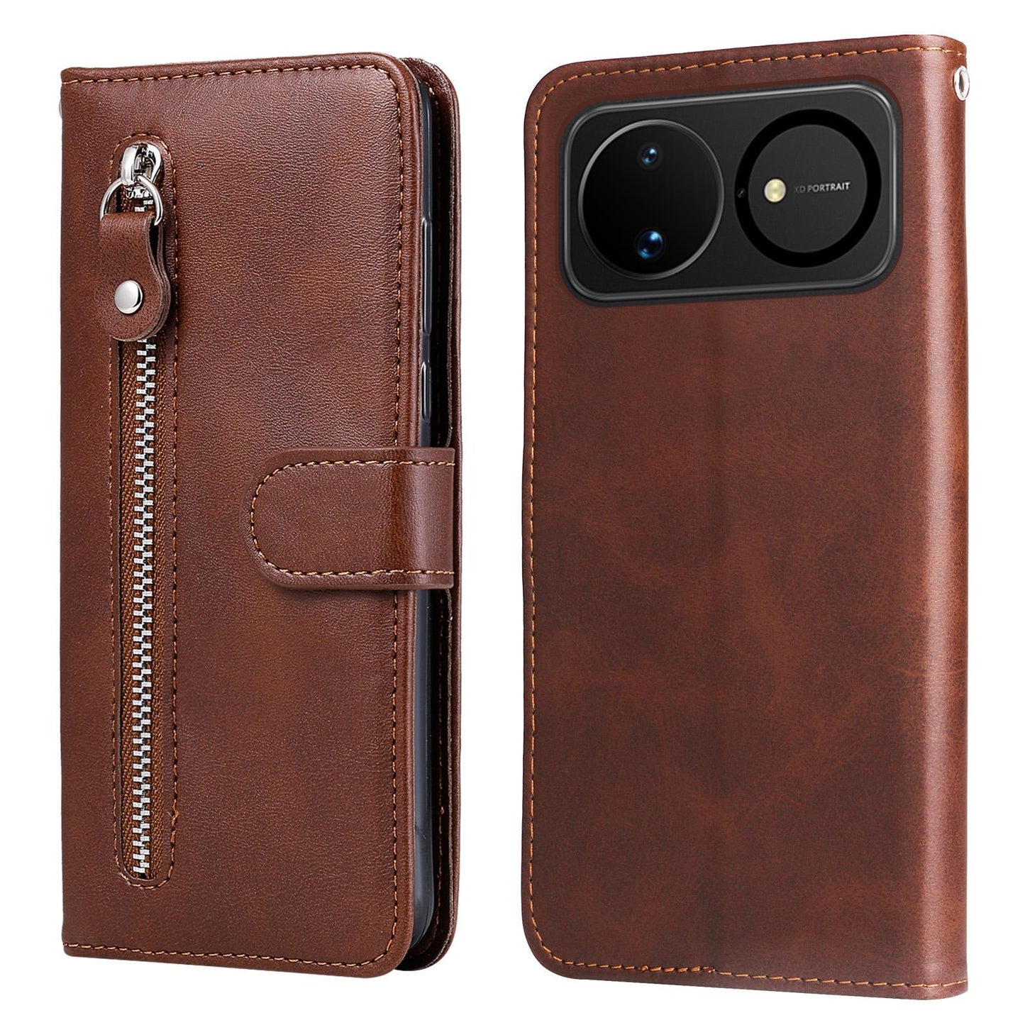For Huawei nova 16 Fashion Calf Texture Zipper Leather Phone Case(Brown)