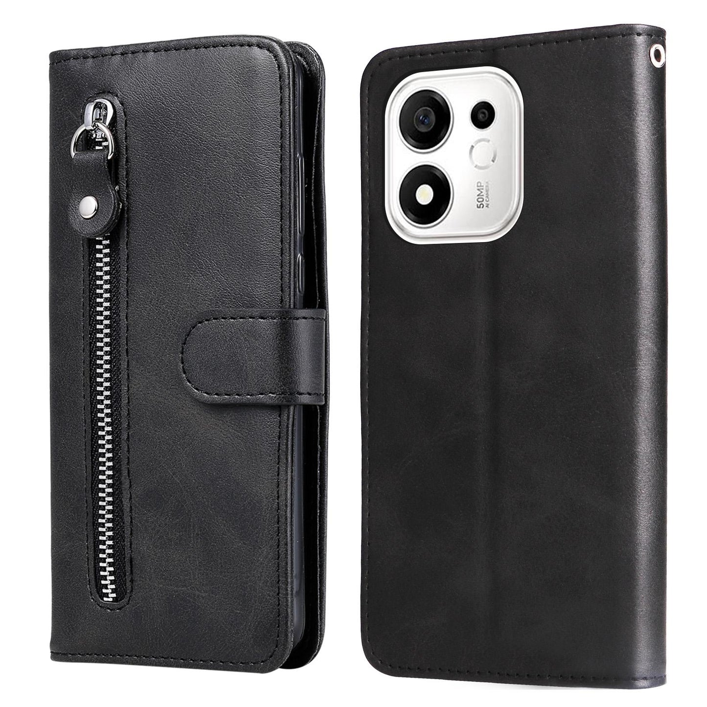 For Honor 600 Smart 5G Fashion Calf Texture Zipper Leather Phone Case(Black)