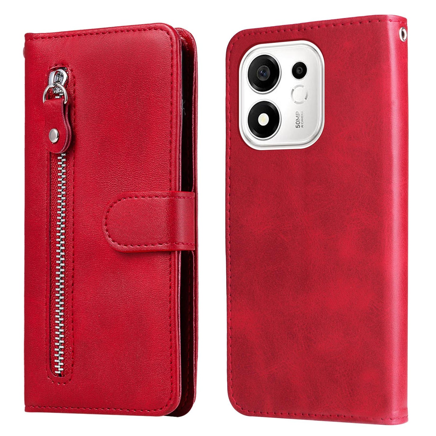 For Honor 600 Smart 5G Fashion Calf Texture Zipper Leather Phone Case(Red)