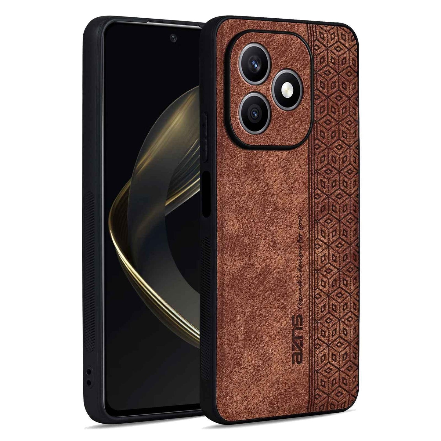 For Honor X8d 4G AZNS 3D Embossed Skin Feel Phone Case(Brown)