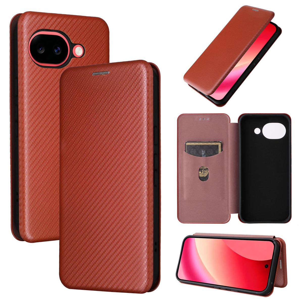 For Google Pixel 11a Carbon Fiber Texture Flip Leather Phone Case - Brown - EDA006033607E