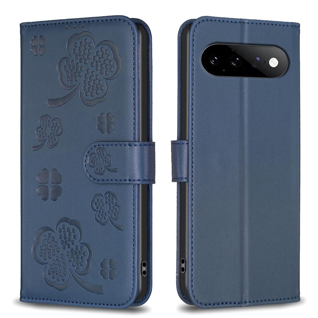 For Google Pixel 11 / 11 Pro Four-leaf Embossed Leather Phone Case - Blue - EDA006040607B