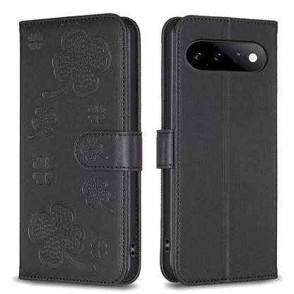 For Google Pixel 11 / 11 Pro Four-leaf Embossed Leather Phone Case - Black - EDA006040607C