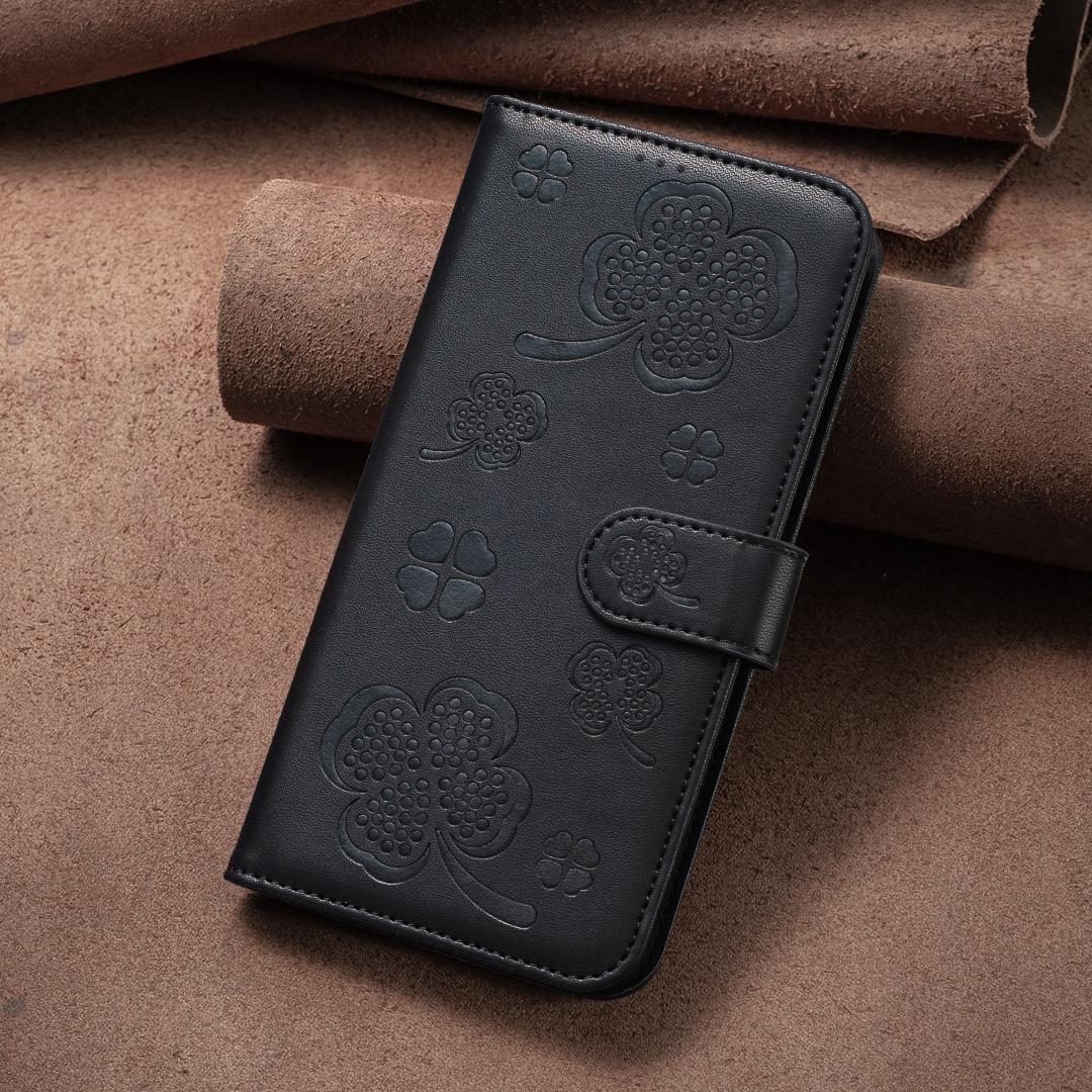 For Google Pixel 11 / 11 Pro Four-leaf Embossed Leather Phone Case - Black - EDA006040607C