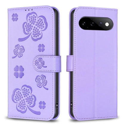 For Google Pixel 11 / 11 Pro Four-leaf Embossed Leather Phone Case - Purple - EDA006040607D