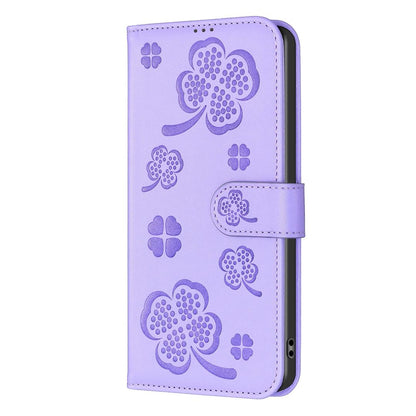 For Google Pixel 11 / 11 Pro Four-leaf Embossed Leather Phone Case - Purple - EDA006040607D