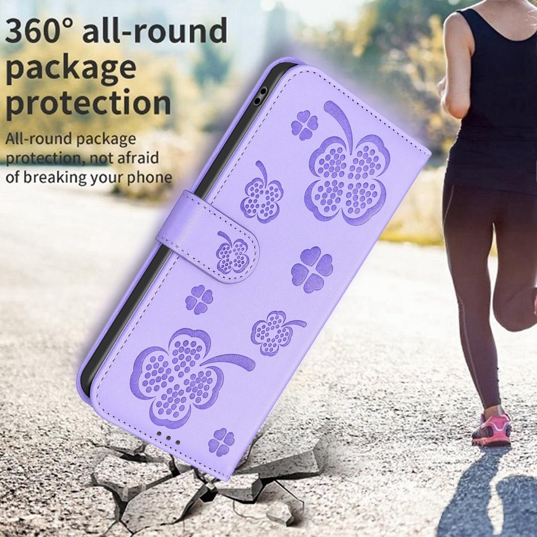 For Google Pixel 11 / 11 Pro Four-leaf Embossed Leather Phone Case - Purple - EDA006040607D