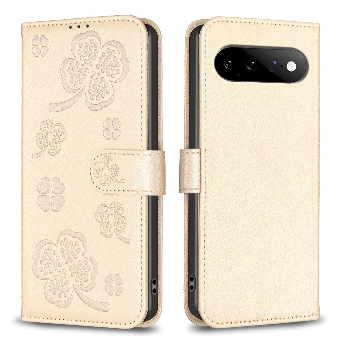 For Google Pixel 11 / 11 Pro Four-leaf Embossed Leather Phone Case - Gold - EDA006040607E