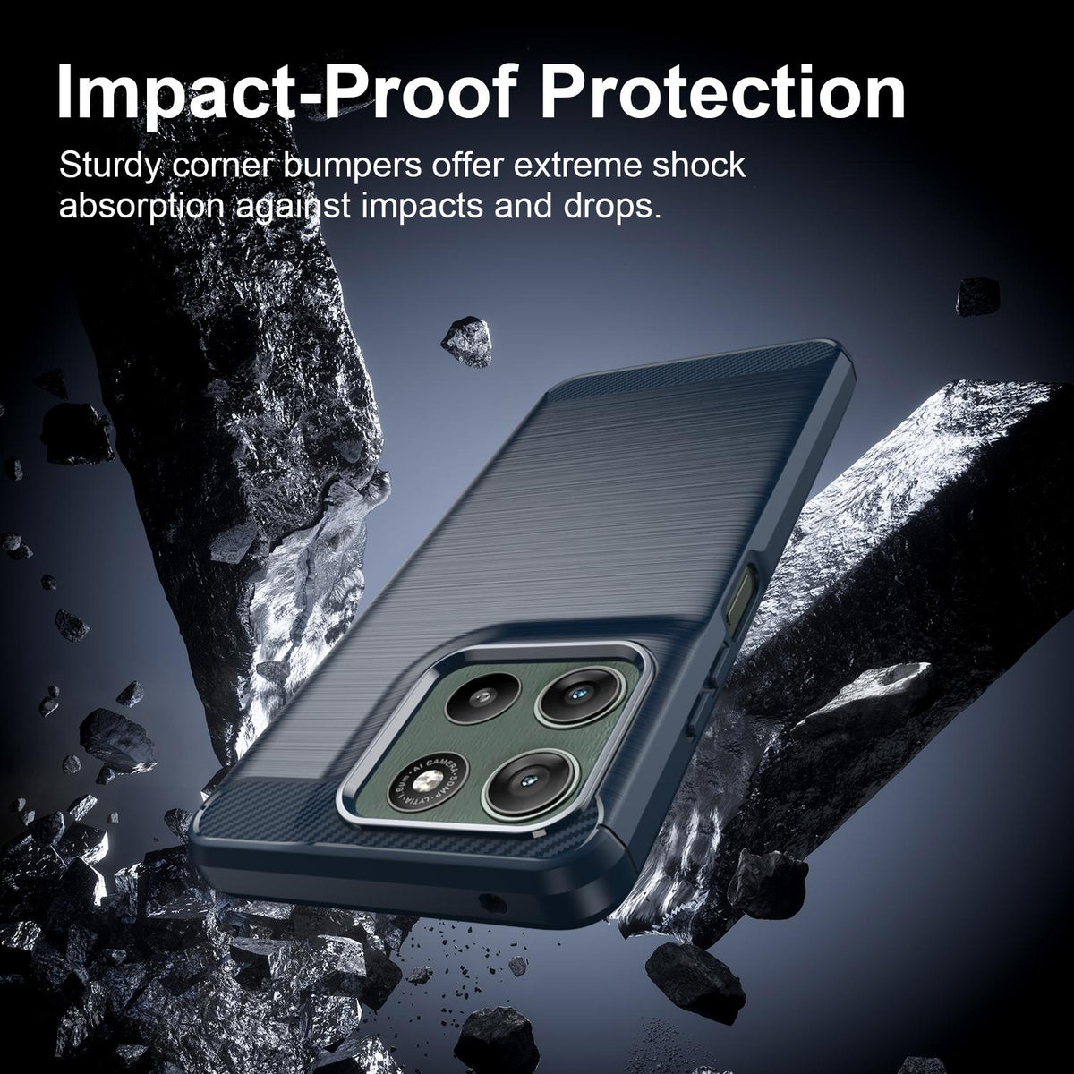 For Motorola Moto G37 5G Carbon Fiber Brushed Texture TPU Phone Case - Blue - EDA006069651B