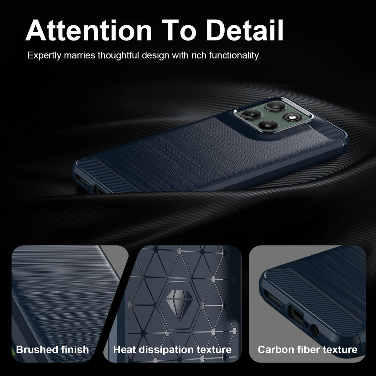 For Motorola Moto G37 5G Carbon Fiber Brushed Texture TPU Phone Case - Blue - EDA006069651B
