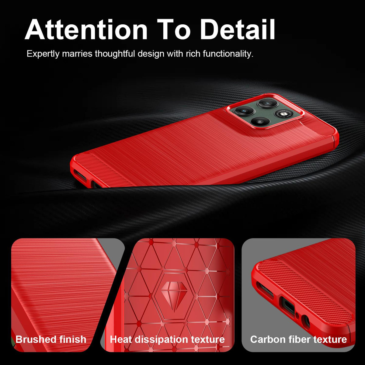 For Motorola Moto G37 5G Carbon Fiber Brushed Texture TPU Phone Case - Red - EDA006069651C