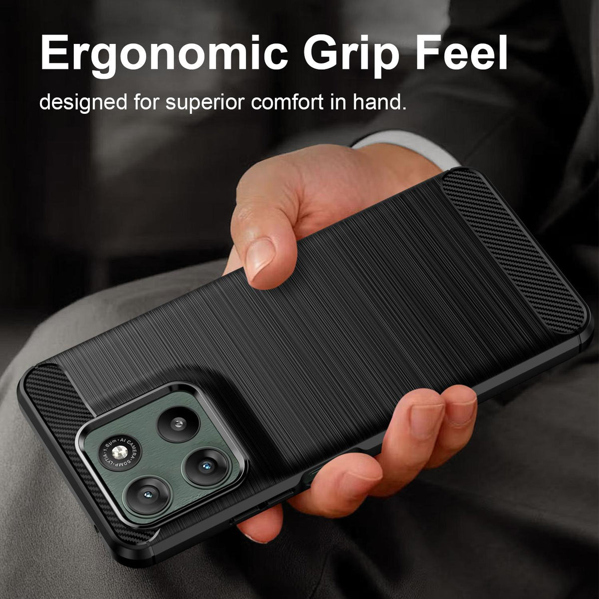 For Motorola Moto G47 5G Carbon Fiber Brushed Texture TPU Phone Case - Black - EDA006069653A