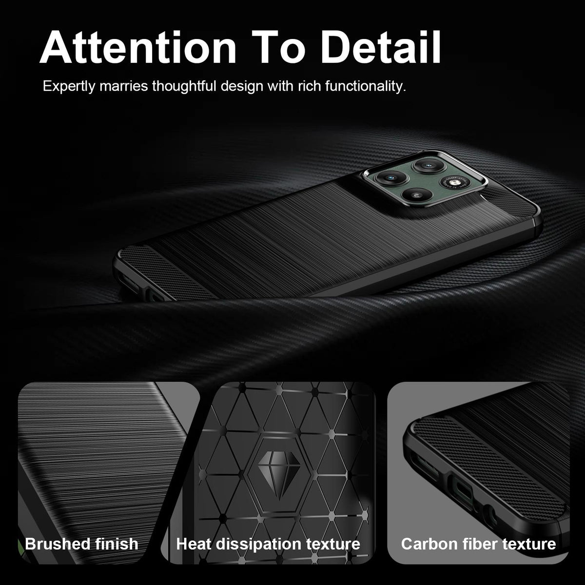 For Motorola Moto G47 5G Carbon Fiber Brushed Texture TPU Phone Case - Black - EDA006069653A