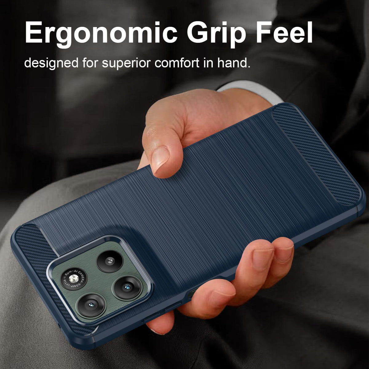 For Motorola Moto G47 5G Carbon Fiber Brushed Texture TPU Phone Case - Blue - EDA006069653B