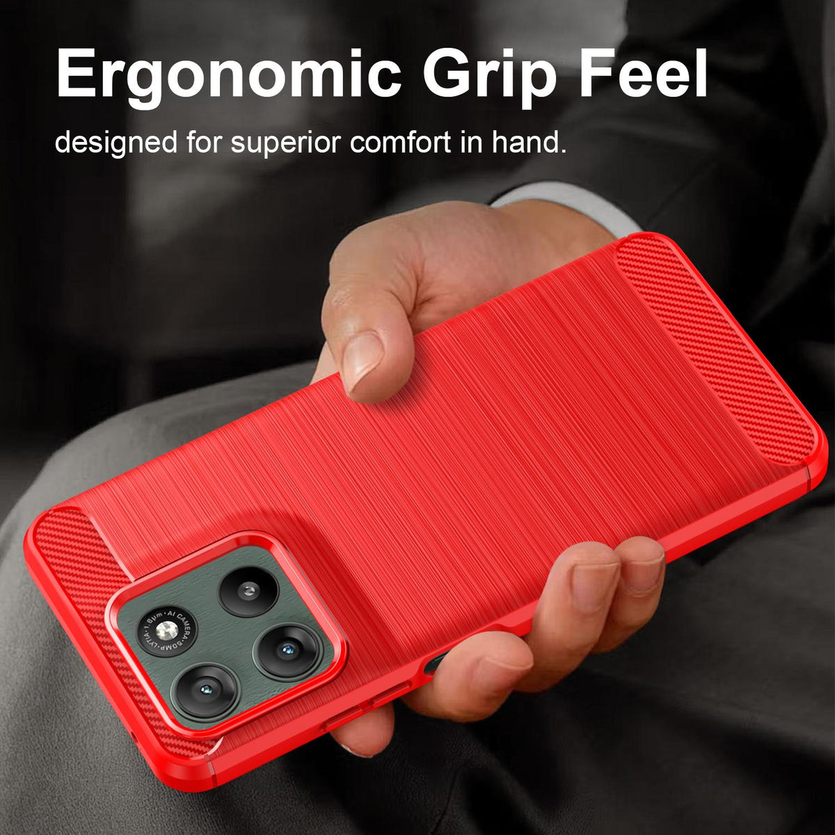 For Motorola Moto G47 5G Carbon Fiber Brushed Texture TPU Phone Case - Red - EDA006069653C