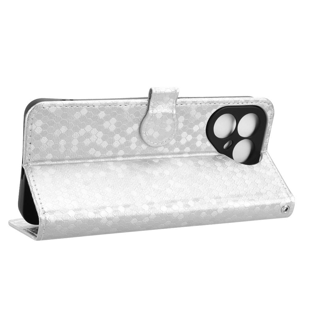 For Tecno Pova 8 5G Honeycomb Dot Texture Leather Phone Case - Silver - EDA006079836E
