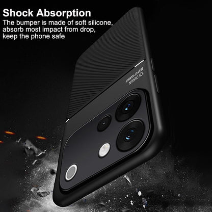 For vivo S60 5G Classic Tilt Strip Grain Magnetic PC Hybrid TPU Phone Case - Black - EDA006081841D