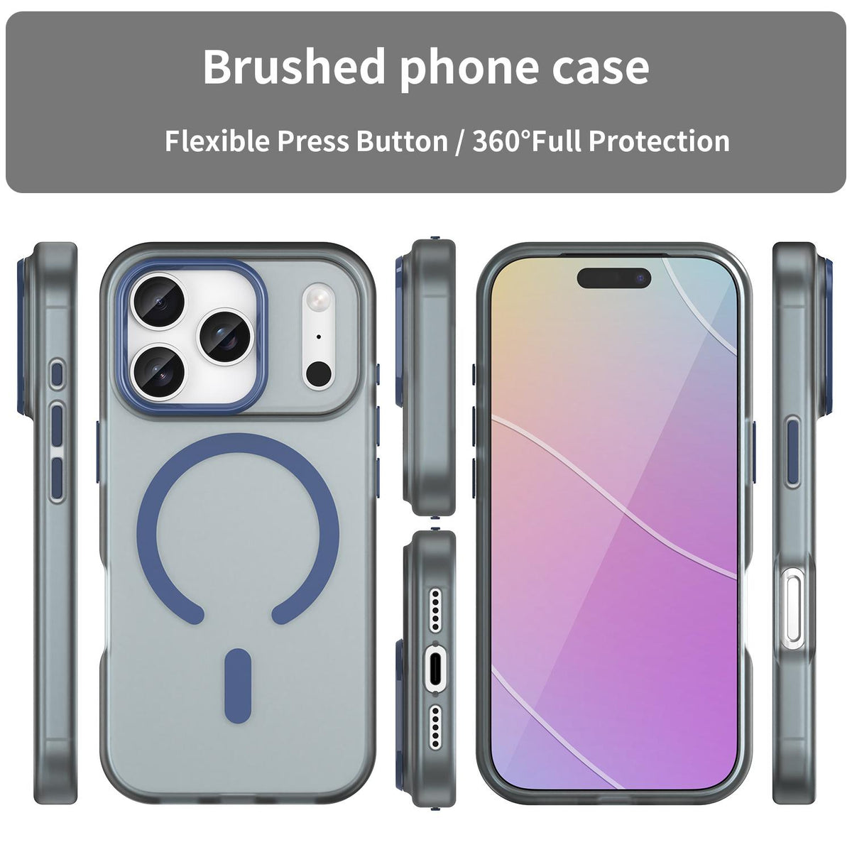 For iPhone 18 Pro MagSafe Frosted Translucent TPU + PC Full Coverage Phone Case - Dark Blue - EDA006083728C