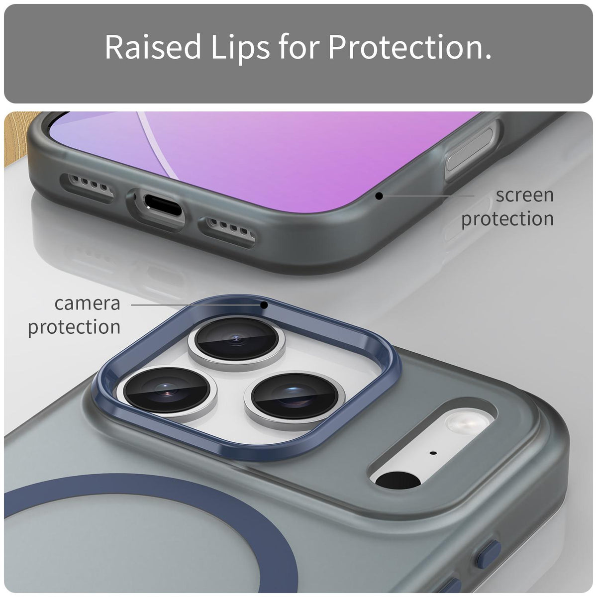 For iPhone 18 Pro MagSafe Frosted Translucent TPU + PC Full Coverage Phone Case - Dark Blue - EDA006083728C