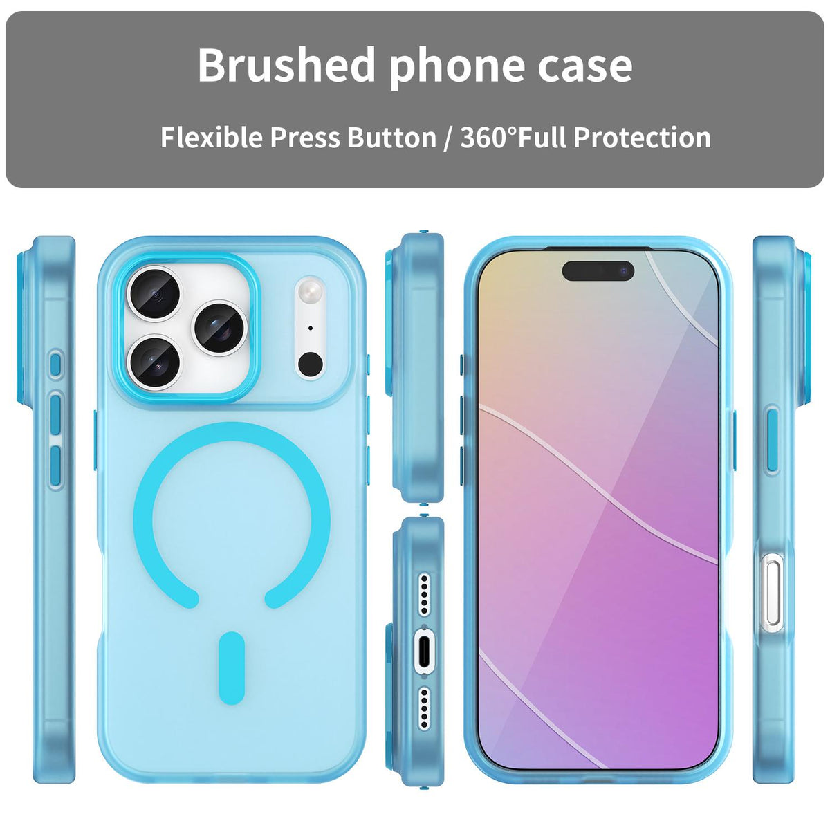 For iPhone 18 Pro MagSafe Frosted Translucent TPU + PC Full Coverage Phone Case - Blue - EDA006083728E