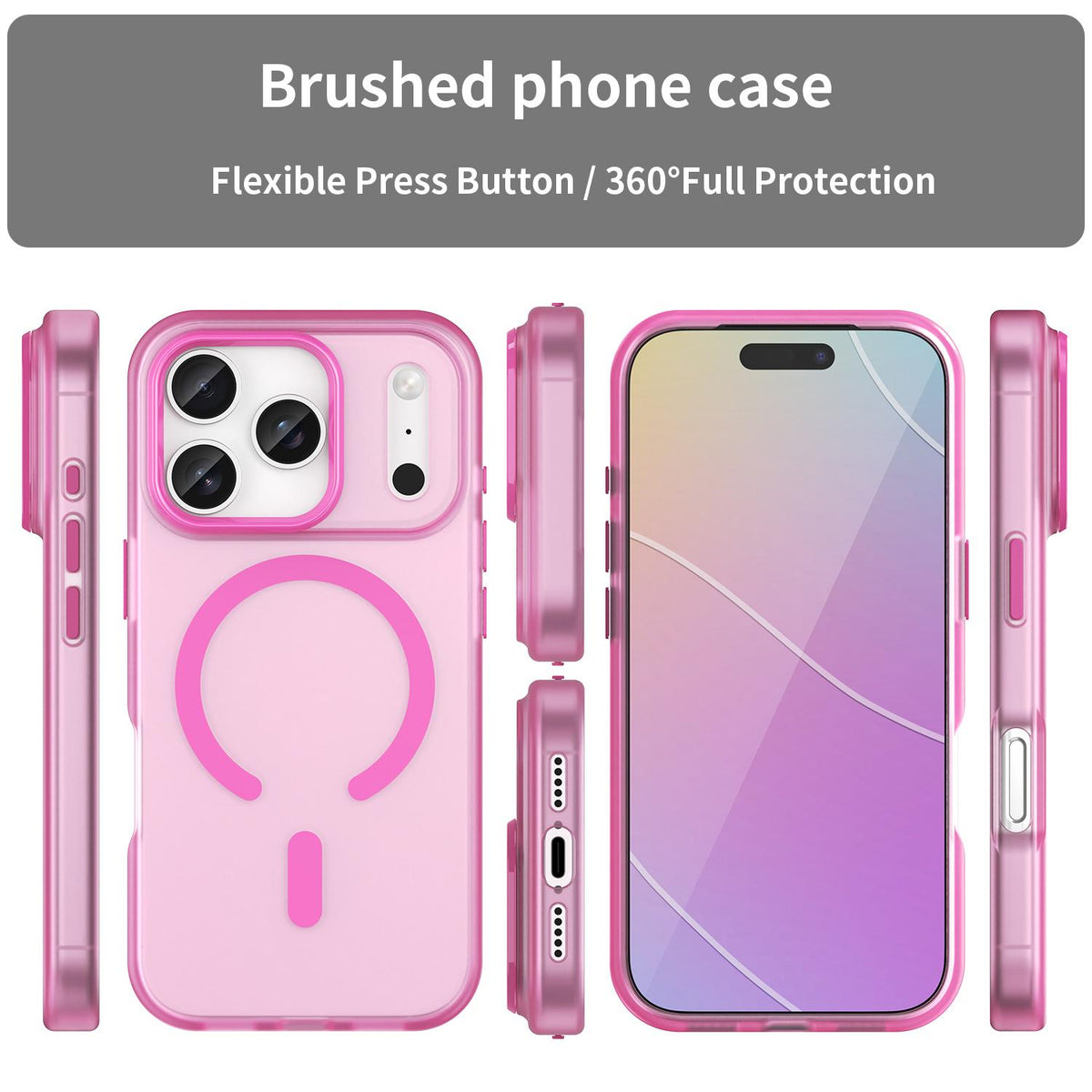 For iPhone 18 Pro MagSafe Frosted Translucent TPU + PC Full Coverage Phone Case - Pink - EDA006083728G