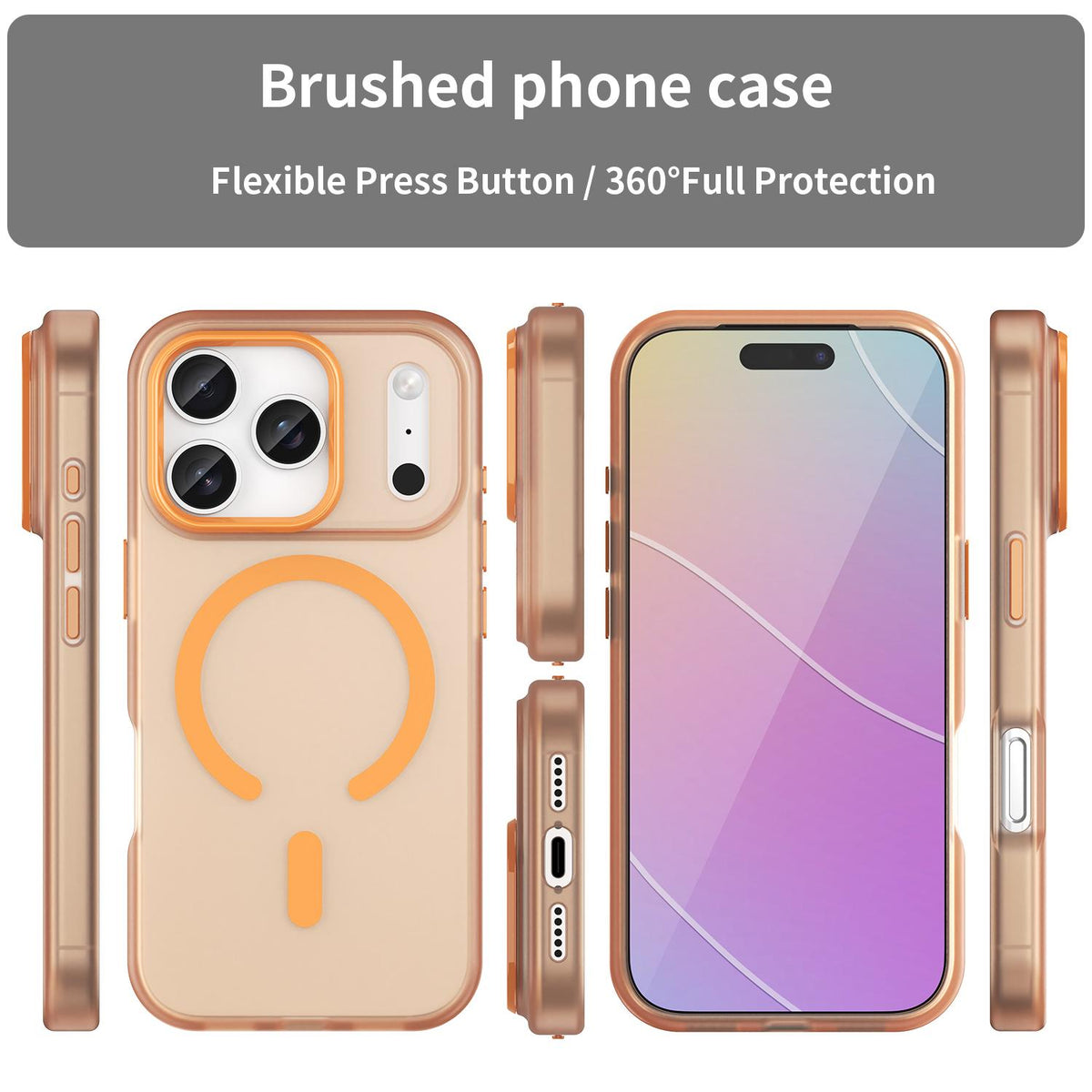 For iPhone 18 Pro MagSafe Frosted Translucent TPU + PC Full Coverage Phone Case - Orange - EDA006083728I