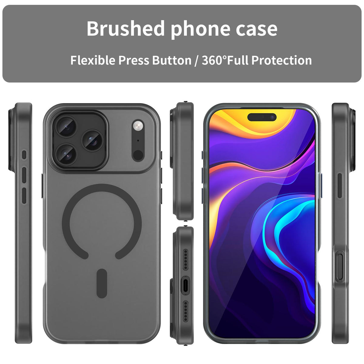 For iPhone 18 Pro Max MagSafe Frosted Translucent TPU + PC Full Coverage Phone Case - Black - EDA006083729A