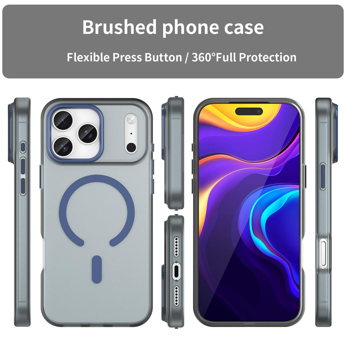 For iPhone 18 Pro Max MagSafe Frosted Translucent TPU + PC Full Coverage Phone Case - Dark Blue - EDA006083729C