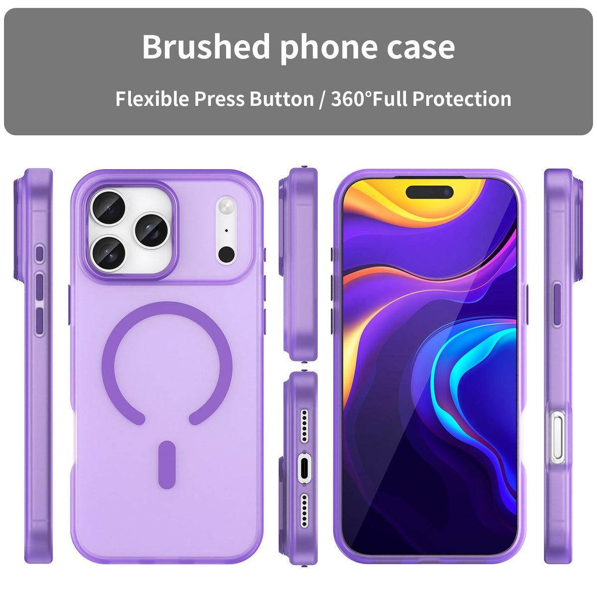 For iPhone 18 Pro Max MagSafe Frosted Translucent TPU + PC Full Coverage Phone Case - Dark Purple - EDA006083729D